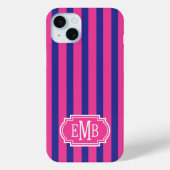 ホットピンクとネイビーブルーのモノグラムストライプ Case-Mate iPhoneケース (裏面)