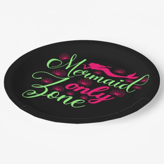 ホットピンクとネオングリーンのマーメイド専用ゾーン ペーパープレート (アングル)