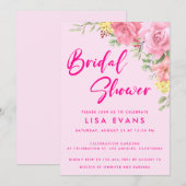 ホットピンクとバラブライダルシャワー招待 招待状 (正面/裏面)