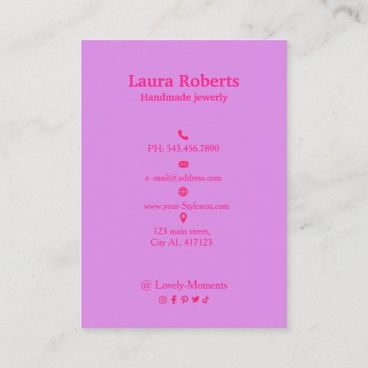 ホットピンクとパープルネックレスイヤリングディスプレイ 名刺 (裏面)