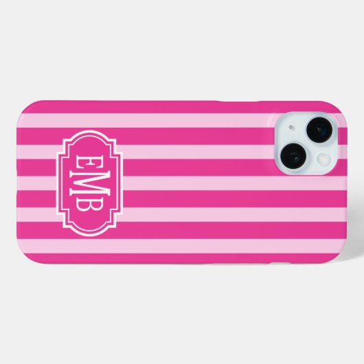 ホットピンクとピンクのモノグラムストライプ Case-Mate iPhoneケース (裏面 (横))