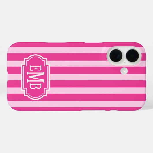ホットピンクとピンクのモノグラムストライプ Case-Mate iPhoneケース (裏面 (横))