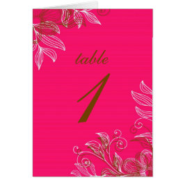 ホットピンクとブラウンのフローラテーブルのシーティングカード