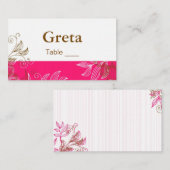 ホットピンクとブラウンのフローラテーブル座席表 プレイスカード (正面/裏面)