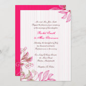ホットピンクとブラウンのフローラ結婚式招待状 招待状 (正面/裏面)