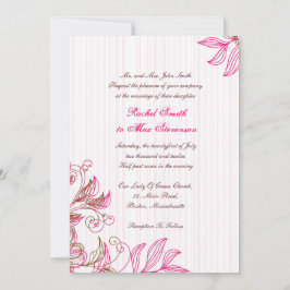 ホットピンクとブラウンのフローラ結婚式招待状 招待状