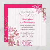 ホットピンクとブラウンのフローラ結婚式招待状 招待状 (正面/裏面)