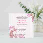 ホットピンクとブラウンのフローラ結婚式招待状 招待状 (スタンド正面)