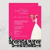 ホットピンクとブラックのウェディングシャワー招待状 招待状 (正面/裏面)