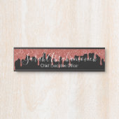 ホットピンクとブラックのグリッタードリップスオフィスドアサイン サインプレート (正面)