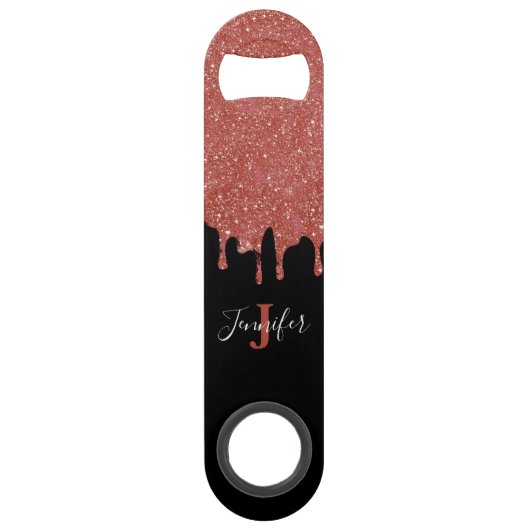 ホットピンクとブラックのグリッター速度ボトルオープナー スピード栓抜き (正面)