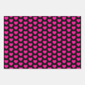ホットピンクとブラックのハートラッピング紙シート ラッピングペーパーシート (正面3)