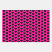ホットピンクとブラックのハートラッピング紙シート ラッピングペーパーシート (正面2)