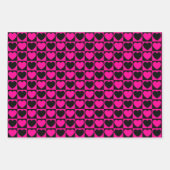 ホットピンクとブラックのハートラッピング紙シート ラッピングペーパーシート (正面)