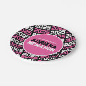 ホットピンクとブラックのパーソナライズされた卒業 ペーパープレート (アングル)