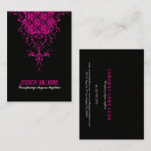 ホットピンクとブラックのフローラレースオーナメント 名刺 (正面/裏面)