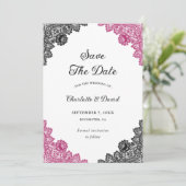 ホットピンクとブラックのフローラレー結婚ス セーブザデート (スタンド正面)