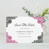 ホットピンクとブラックのフローラレー結婚ス セーブザデート (スタンド正面)