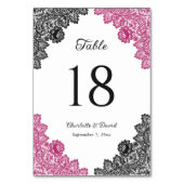 ホットピンクとブラックのフローラレー結婚ス テーブルナンバー (裏面)