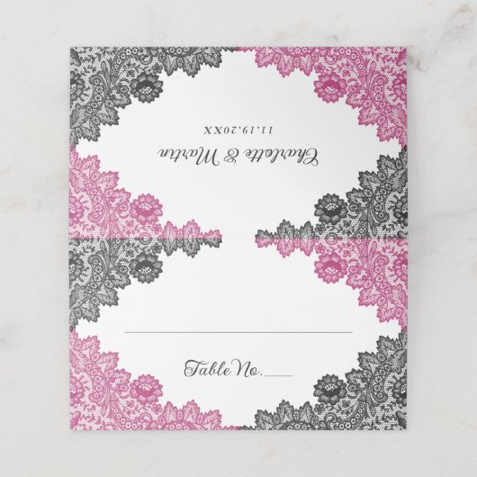 ホットピンクとブラックのフローラレー結婚ス プレイスカード (外部開封)