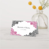 ホットピンクとブラックのフローラレー結婚ス プレイスカード (裏面)