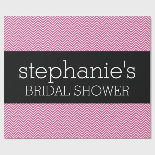 ホットピンクとブラックのブライダルシャワー ラッピングペーパー (フラット)