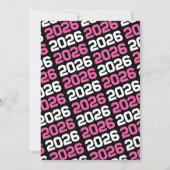 ホットピンクとブラックのモダン卒業写真 招待状 (裏面)