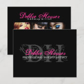 ホットピンクとブラックのモノグラム メイクアップ コンポジット カード (正面/裏面)