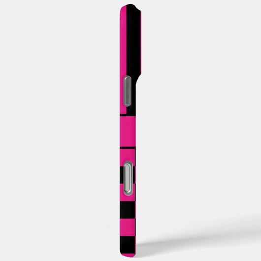 ホットピンクとブラックの市松模様ストライプ オーダーメイド Case-Mate iPhoneケース (裏面 / 右)