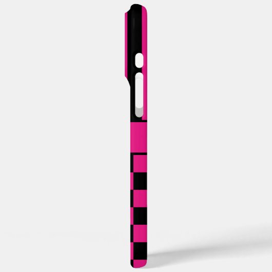 ホットピンクとブラックの市松模様ストライプ オーダーメイド Case-Mate iPhoneケース (裏面 / 左)
