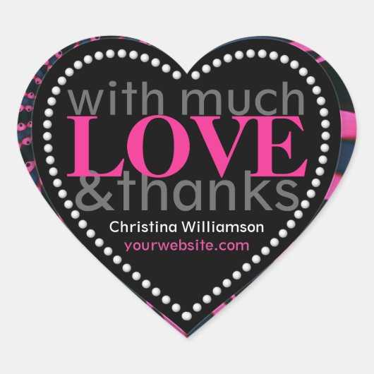 ホットピンクとブラックの愛と感謝していハートの形状 ハートシール (正面)