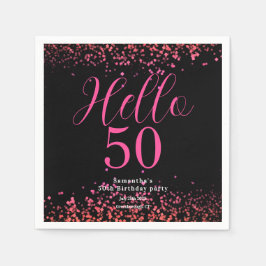 ホットピンクとブラックの疑似ラメ 50歳の誕生日 スタンダードカクテルナプキン