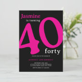 ホットピンクとブラックの華やかな40歳の誕生日お祝い 招待状 (スタンド正面)