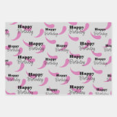 ホットピンクとブラックの誕生日ラッピング紙シート ラッピングペーパーシート (正面3)