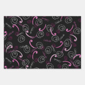 ホットピンクとブラックの誕生日ラッピング紙シート ラッピングペーパーシート (正面2)