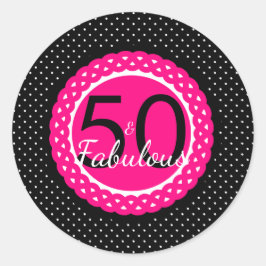 ホットピンクとブラックの50歳の誕生日おめでとうステッカー ラウンドシール