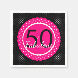 ホットピンクとブラックの50歳の誕生日お祝いパーティー スタンダードカクテルナプキン