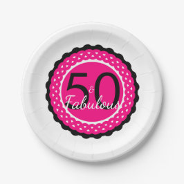 ホットピンクとブラックの50歳の誕生日お祝いパーティー ペーパープレート