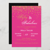 ホットピンクとブラックの50歳の誕生日招待状 招待状 (正面/裏面)