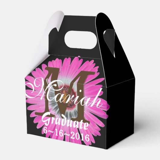 ホットピンクとブラックガーベラデイジー花好みボックス フェイバーボックス (正面サイド)