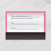 ホットピンクとブラックギフト証明書 割引カード (裏面)