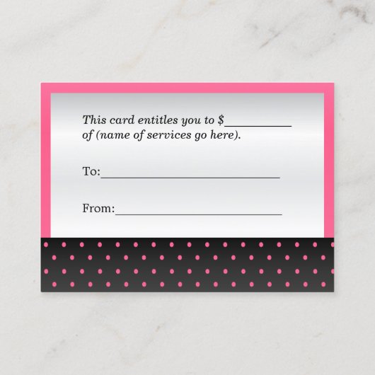 ホットピンクとブラックギフト証明書 割引カード (裏面)