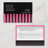 ホットピンクとブラックギフト証明書 割引カード (正面/裏面)