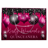 ホットピンクとブラッククリスマスオーナメントキンセアニェラ ラージペーパーバッグ (裏面)