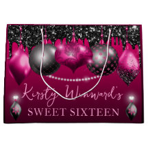 ホットピンクとブラッククリスマスオーナメントスウィート16