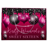 ホットピンクとブラッククリスマスオーナメントスウィート16 ラージペーパーバッグ (裏面)