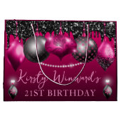 ホットピンクとブラッククリスマスオーナメント誕生日 ラージペーパーバッグ (裏面)