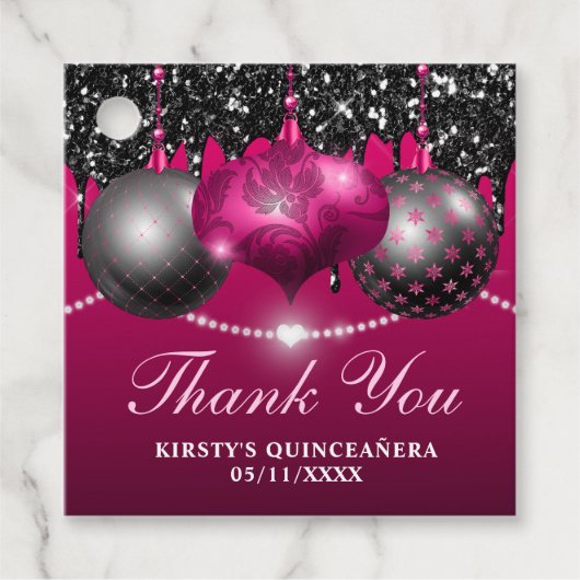 ホットピンクとブラッククリスマスバウブルキンセアニェラ フェイバータグ (正面)