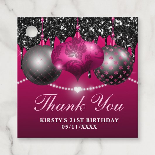 ホットピンクとブラッククリスマスボードブル誕生日 フェイバータグ (正面)