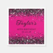 ホットピンクとブラックグリッターの40歳の誕生日 スタンダードカクテルナプキン (正面)